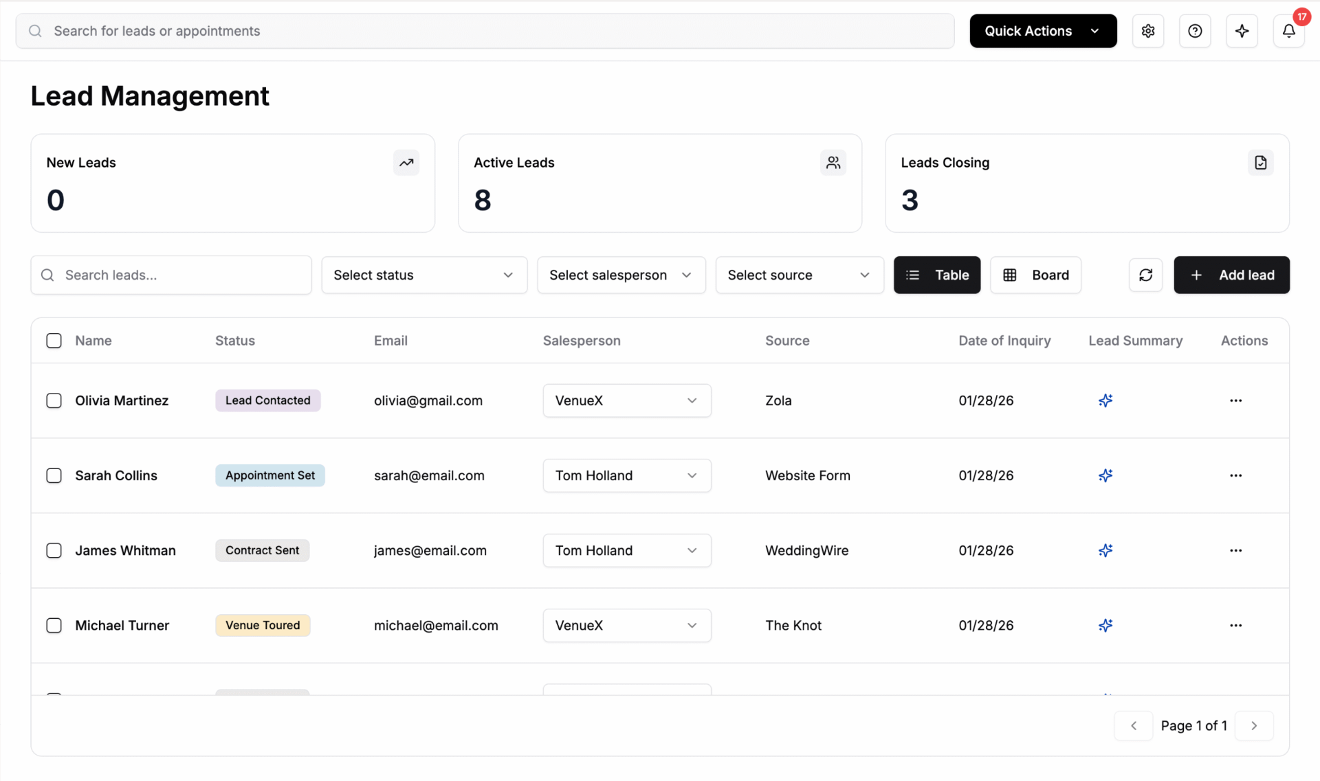 Lead Management screenshot